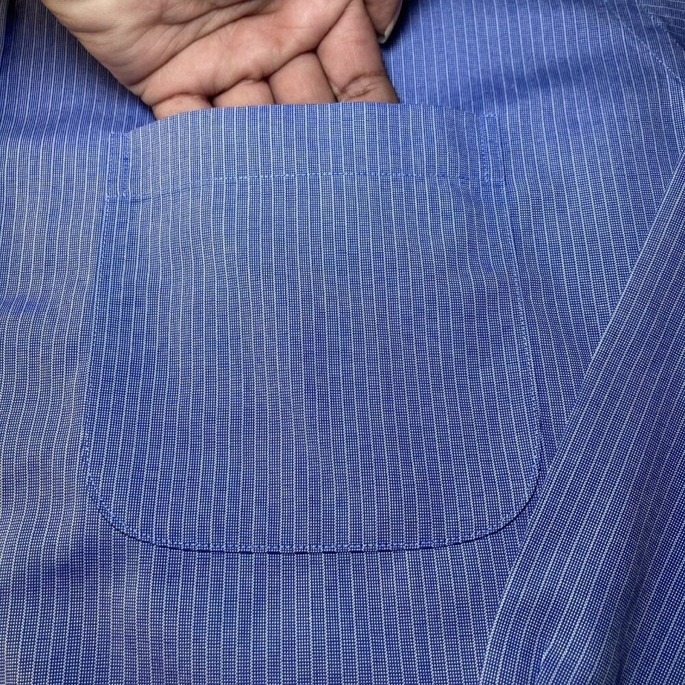 Brooks Brothers Dress Shirt Men 16/33 Blue/White stripes Non-Iron All Cotton - Picture 3 of 6